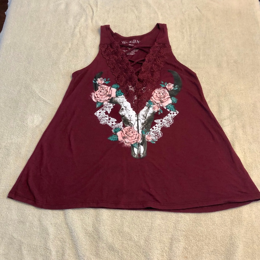Wound Up Rustic Embellished Tank, XS